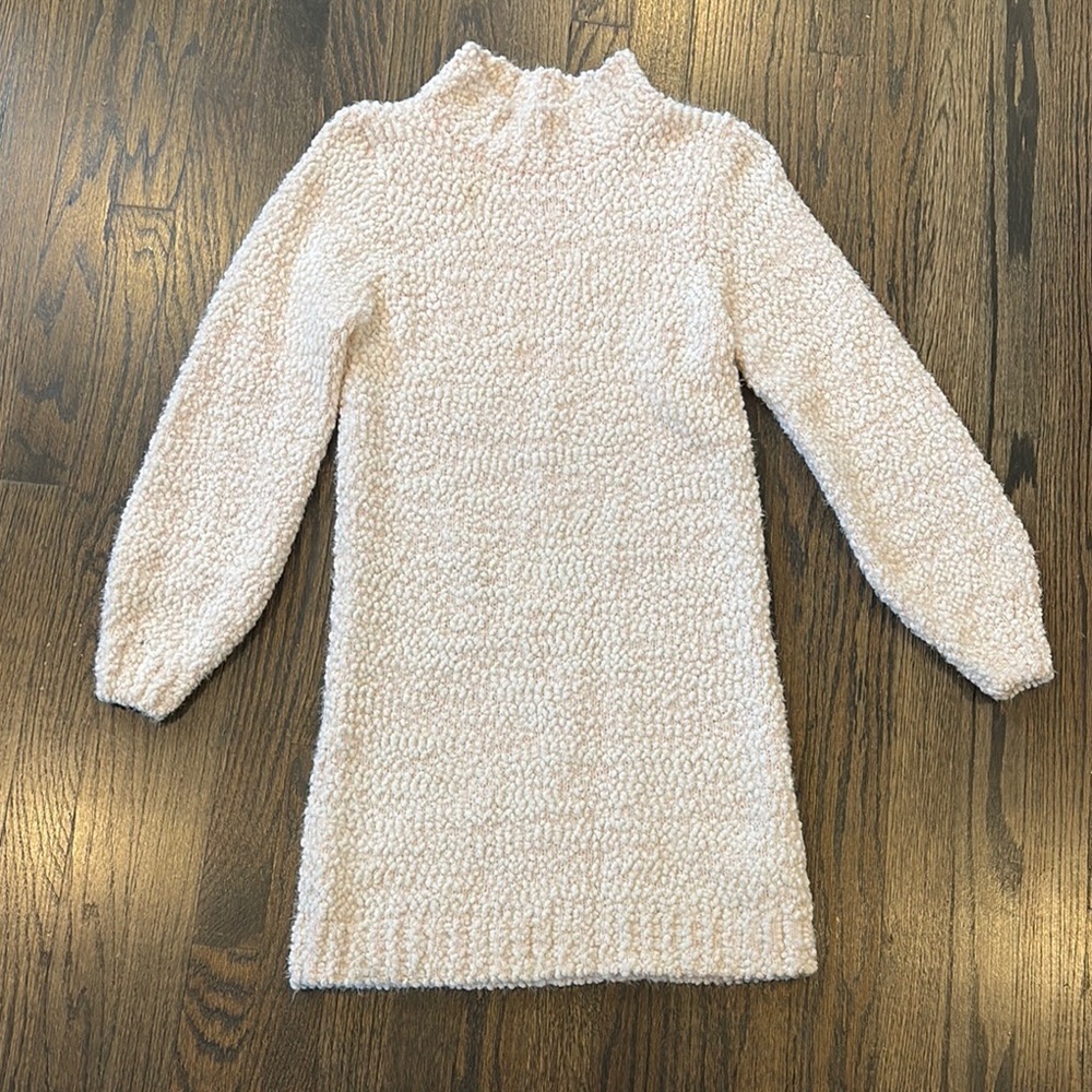 Girls Light Pink Cozy Cream Textured Sweater Dress (size 10-12)